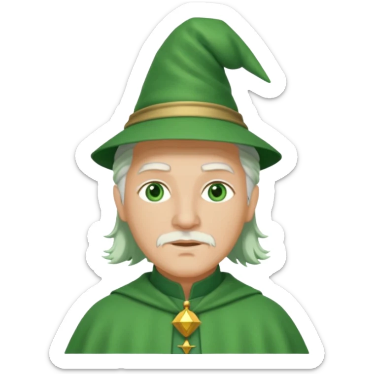 The Wizard from the Wizard of Oz with light skin, green eyes, white hair, green outfit sticker