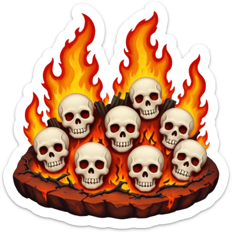 A burning hell landscape in the style of rott8ng corpses in the style of your bloody skull art sticker