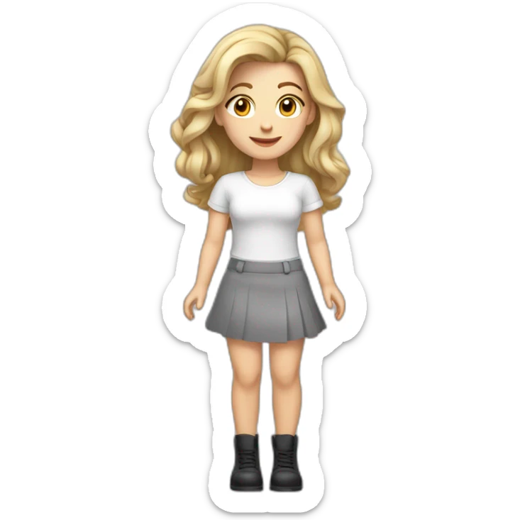 cute caucasian woman white top grey mini skirt black shoes sticker