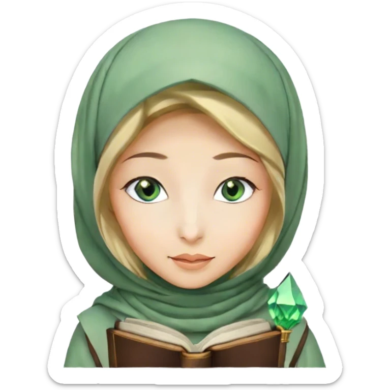 Turkish blonde green diamond design Hijabi girl with blue eyes and beautiful finish reading quran sticker