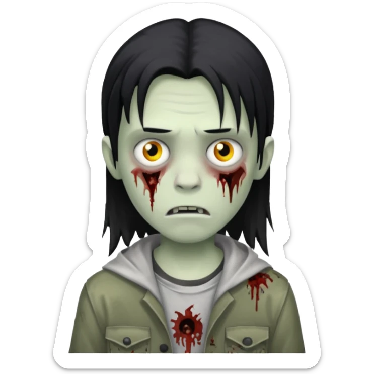 Menino de cabelo não muito grande liso preto zumbi sticker