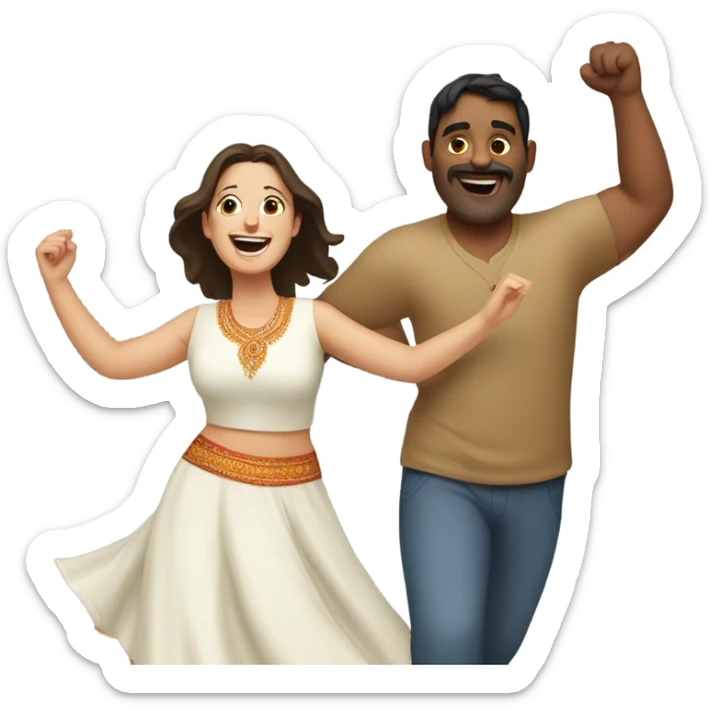 white overweight brunette woman dancing with Indian man  sticker