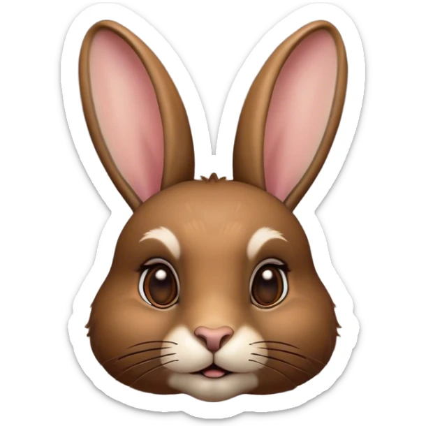 Cinematic Noble Brown Rabbit Portrait Emoji, Poised and regal, with a sturdy, compact build and a rich, velvety brown fur, long, alert ears and deep-set soulful brown eyes, Simplified yet sharp and sophisticated features, highly detailed, glowing with a warm, dignified glow, high shine, intelligent and gentle, stylized with an air of rustic elegance, focused and attentive, soft glowing outline, capturing the essence of a watchful and confident companion, so majestic it feels as though it could hop out of the screen with effortless authority! sticker