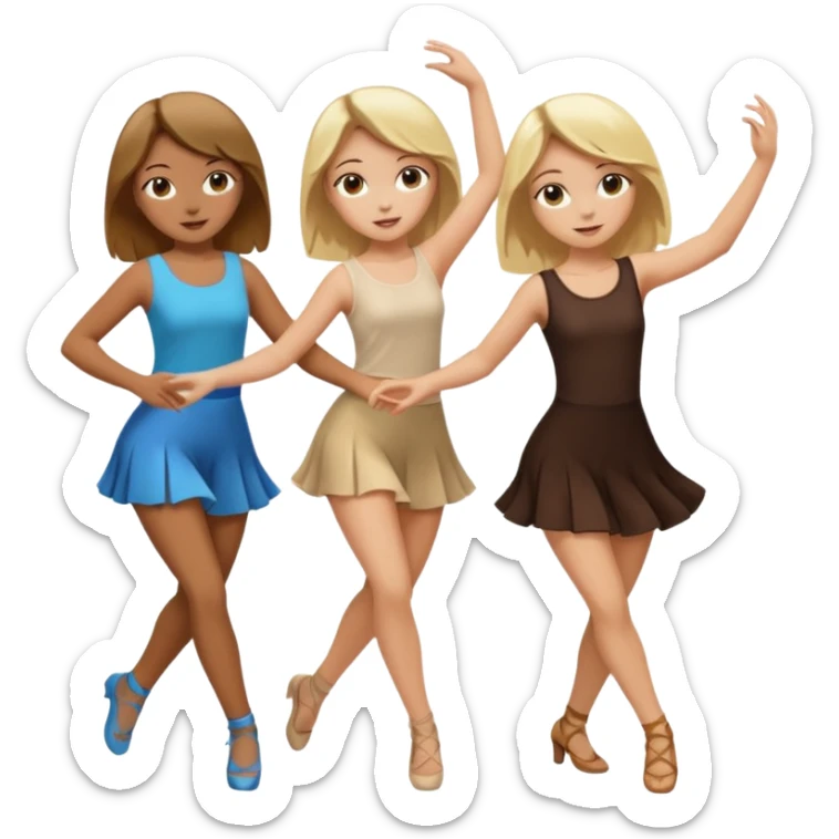 3 girls dancing 1 blonde and pale to the left 1 tan with brown hair in the middle and 1 slightly less tanned to the right with dark brown hair sticker