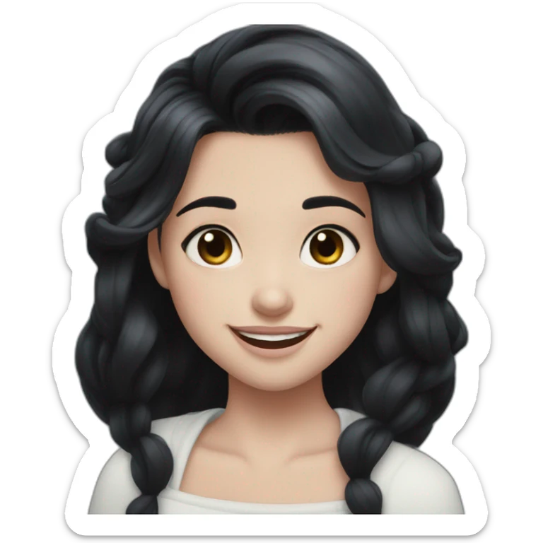 white skin and black hair and black eyes  Disney smile girl sticker