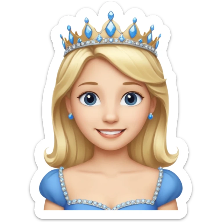 Princess in Blue Dress with Tiara, Blonde Hair sticker