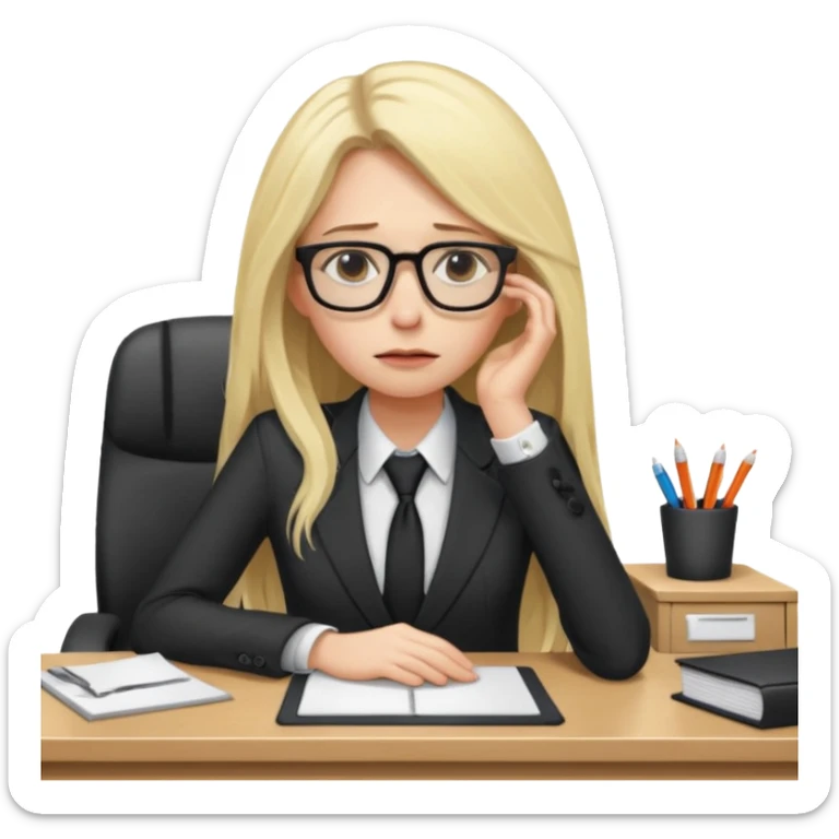 tired blond woman with long hair. she should look like she works in the ffcie  sticker