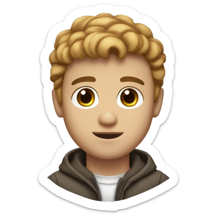 Generate a memoji of a 25-year old male from Poland. He has big brown eyes and hair. Use white background. sticker