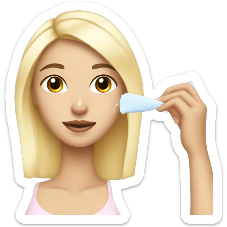 A blonde girl applying skincare to her face with a skincare headband on sticker