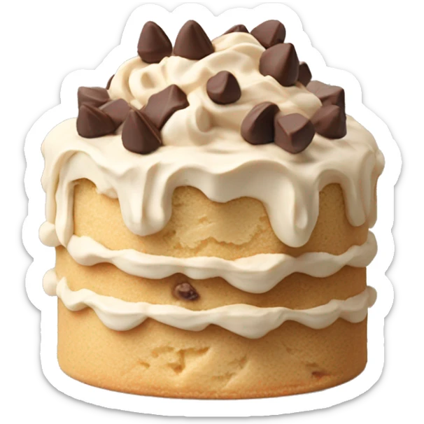 Angel food cake with vanilla buttercream icing topped with peanut butter chocolate chips sticker