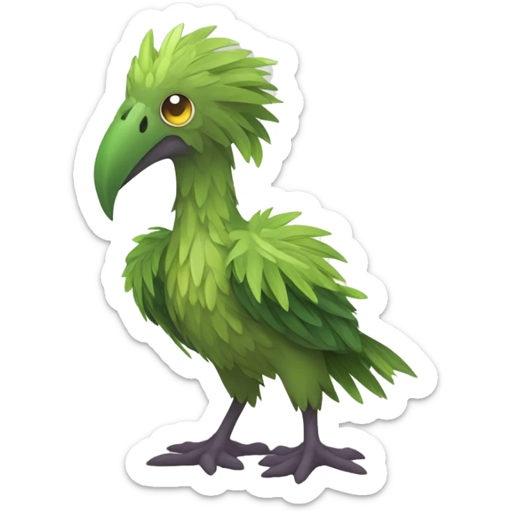 earthly muddy fresh Cool Cute Fantasy legendary swampy tree-jungle-bird plant-grass-type-Dendro-avian Fakemon full body sticker