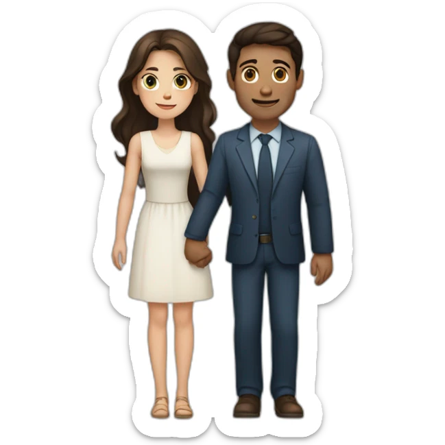 a dark-haired man with brown eyes and a girl with brown hair and blue eyes are holding hands sticker