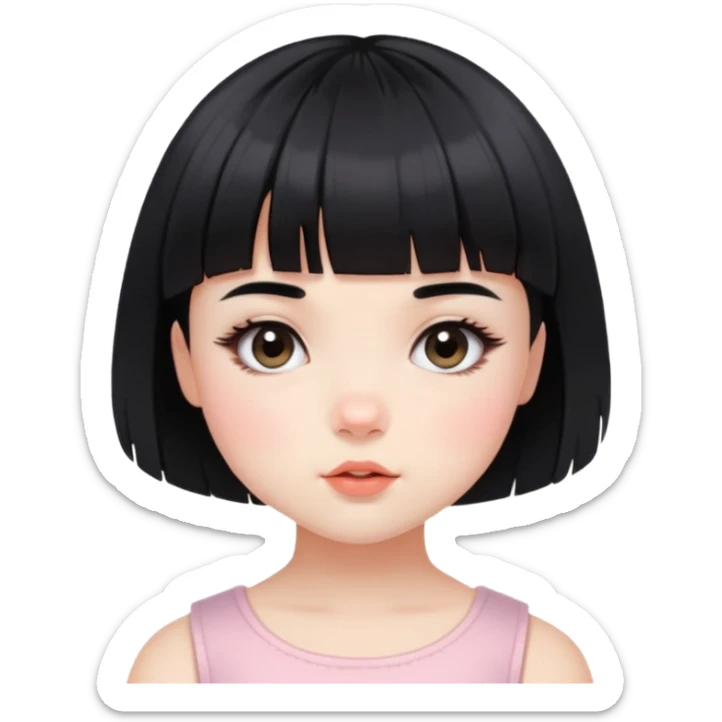 Gorgeous short french haircut baby bangs black hair Amelie Beautiful Blushing Petite Girl with beautiful hair aesthetic sticker