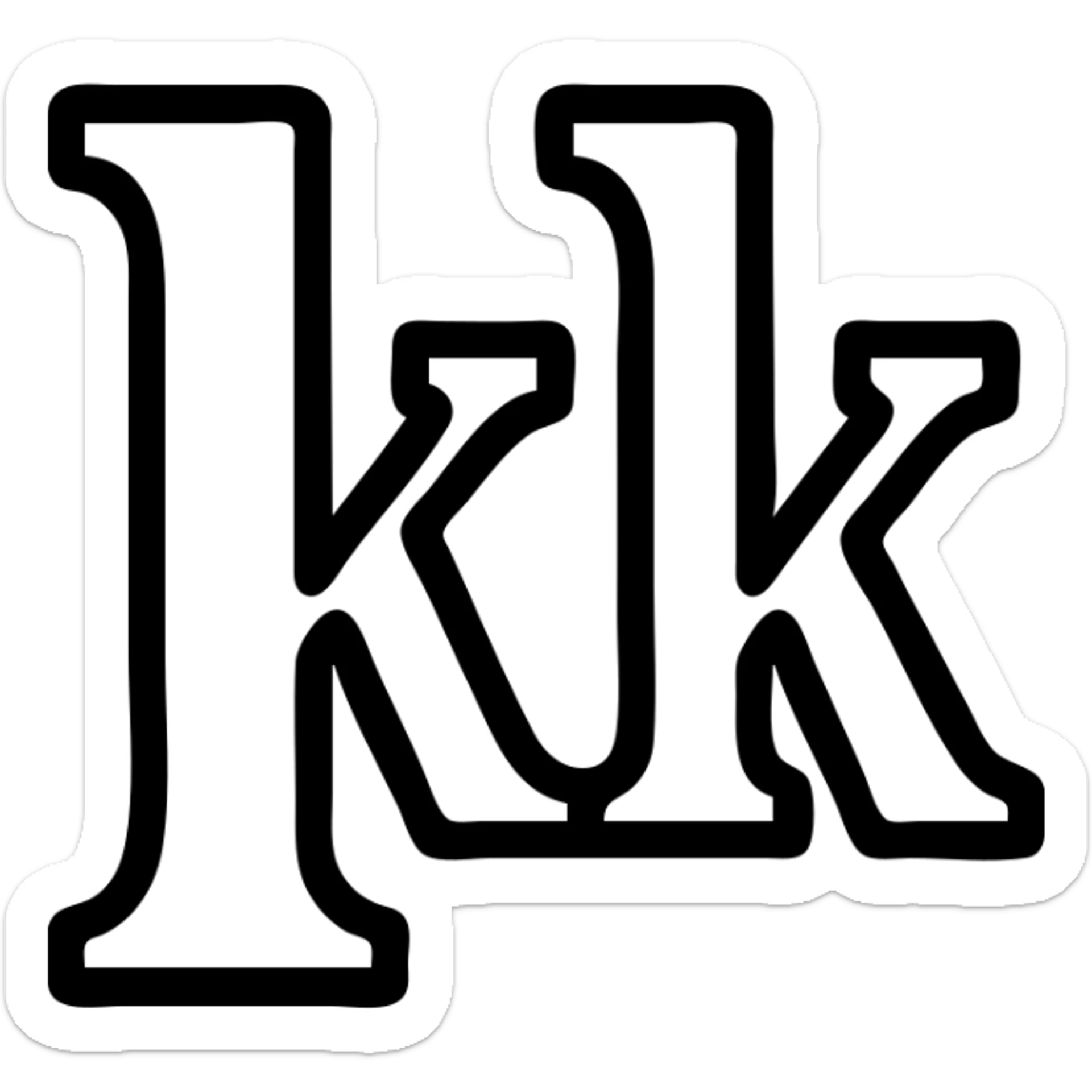 A black and white logo featuring the letters 'kk' with a vintage design. sticker
