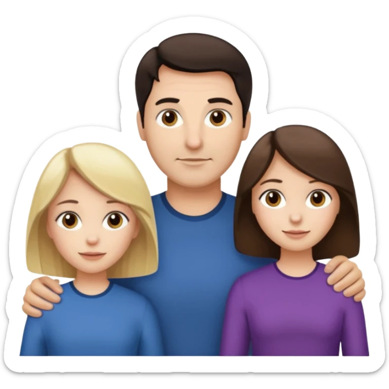 Familia : Hombre pelo oscuro, Mujer pelo cafe, hija mayor pelo mono , hija menor pelo oscuro. sticker