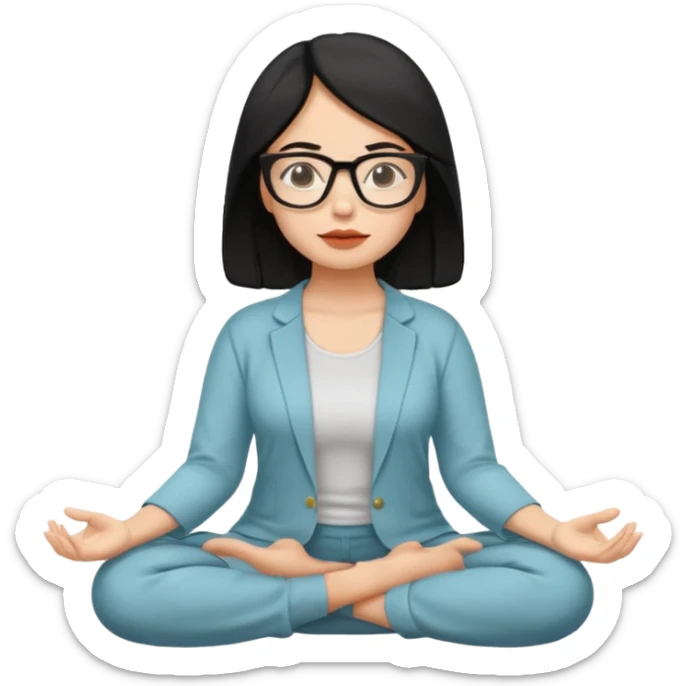A Mexican woman with black hair and big square glasses meditating  sticker
