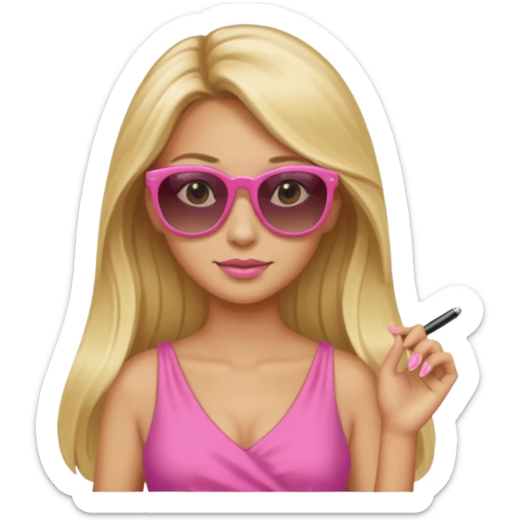 dior women with long blonde hair, pink dress, wear sun glasses sticker