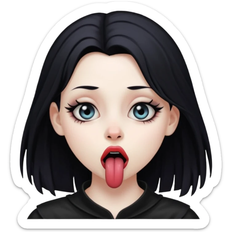 Goth girl with her eyes rolled up and towards her nose and her tongue sticking out sticker