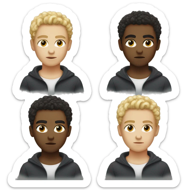 black eyes, very very curly blonde very short hair, boy, serious face, light skin sticker
