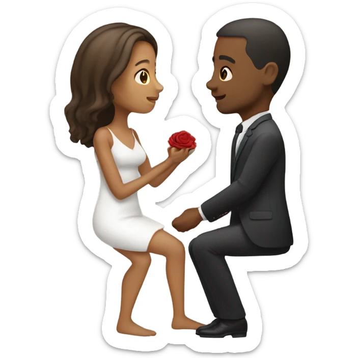 Medium skin tone Woman proposing marriage one one knee to medium skin tone man sticker