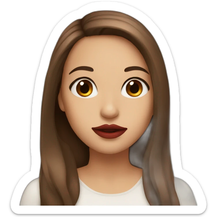 Girl long brown hair and brown eyes and big red lips sticker