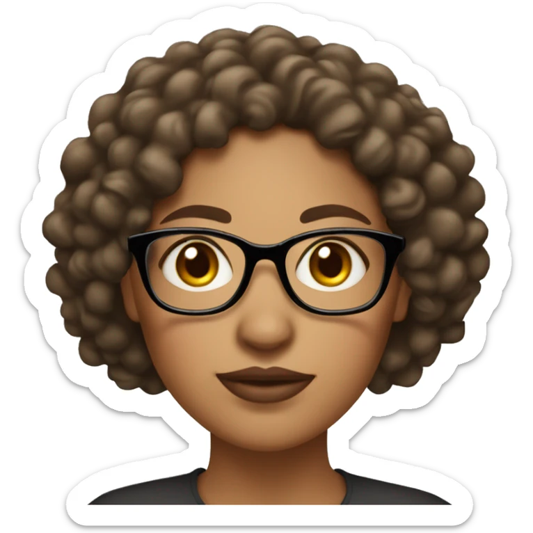Light skinned woman with a mole on by her lip with curly hair. Brown skin woman with glasses.  sticker