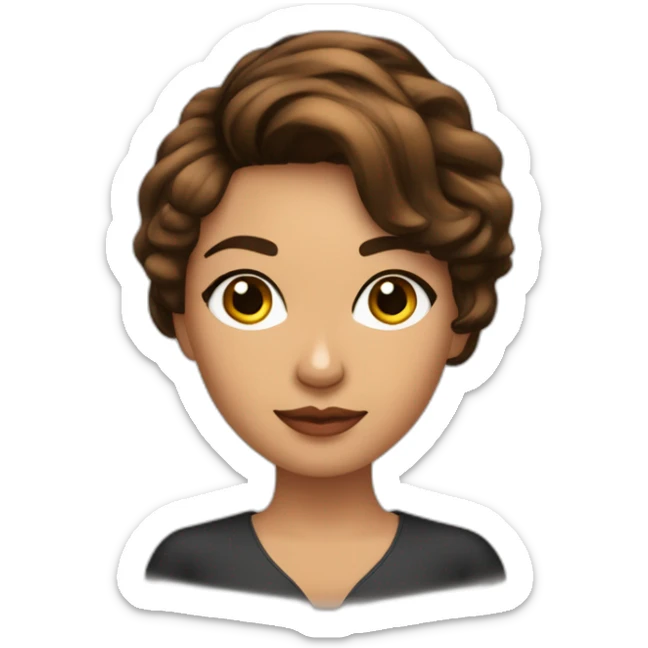 mujer con cabello castaño por los hombros con flequillo lacio, con anteojos cat eye negros, ojos marrones  sticker