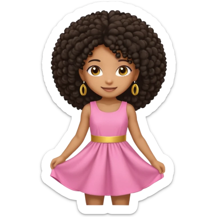 Create a black chibi girl with long afro hair and beautiful gold eyes with a smile sticker