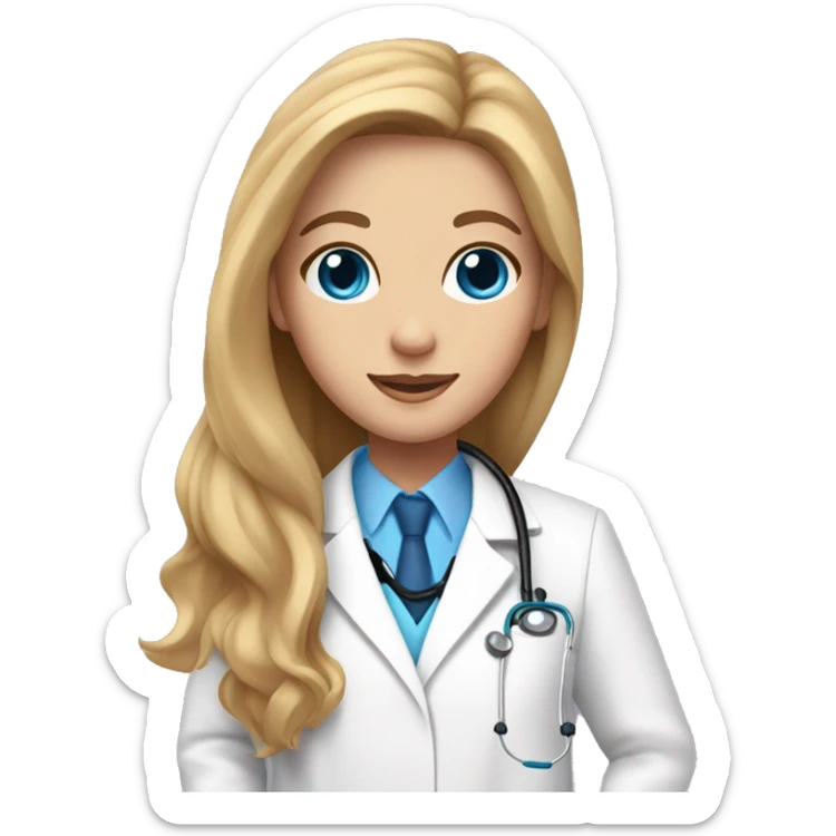 girl with long brown blonde hair blue eyes in pink scrubs, white doctor coat, stethoscope  sticker