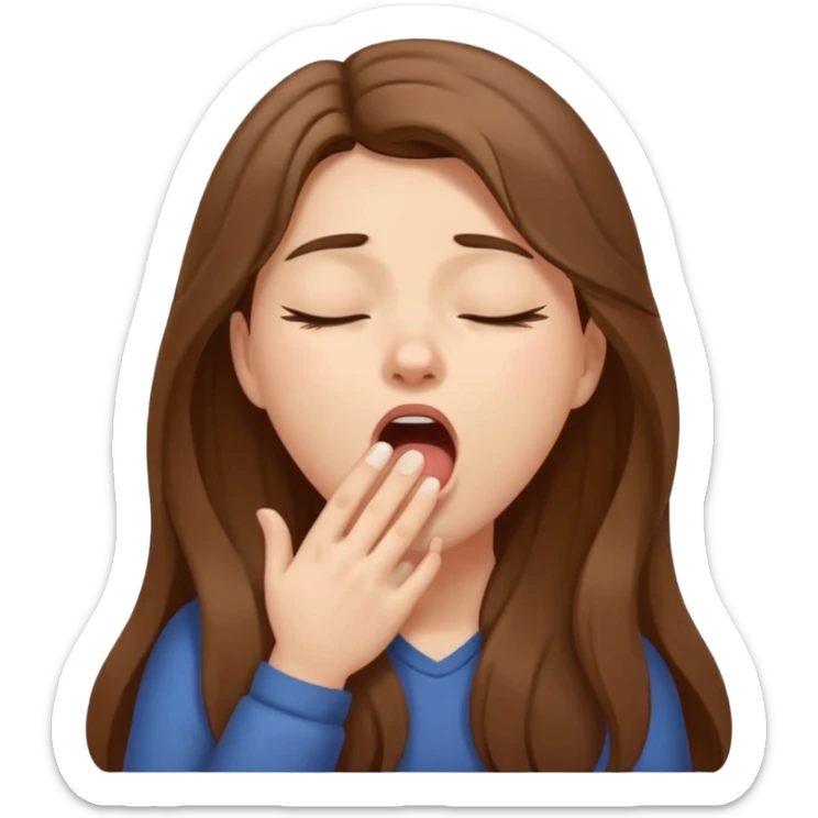 sleepy girl with long brown hair hand covering mouth while yawning sticker