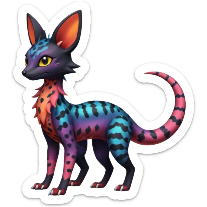 Dark magma-gradients-colored Salandit-Umbreon-Genet-Noivern-Noibat-Serval-Hybrid (Full body) sticker