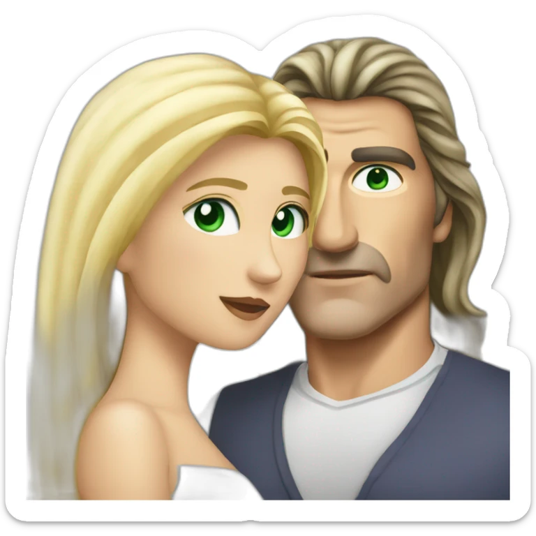 Antonio banderas kiss a blond woman with green eyes and very long hair sticker