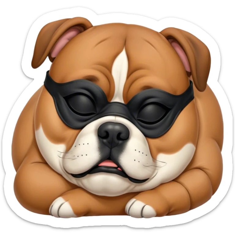 Cinematic Chubby Sleeping Boxer dog Portrait Emoji, Chubby and serene, with a stocky, adorable build and a smooth fawn coat accented by a distinctive black mask, eyes gently closed in peaceful slumber, Simplified yet irresistibly endearing features, highly detailed, glowing with a gentle, dreamy glow, high shine, relaxed and content, stylized with a touch of whimsy, bright and heartwarming, soft glowing outline, capturing the essence of a blissfully sleepy guardian, so comically serene it feels like it could roll out of the screen and snore with adorable charm! sticker