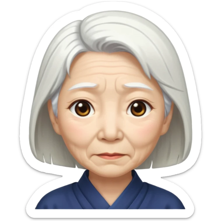 japanese culture old woman with white hair and wrinkles sticker