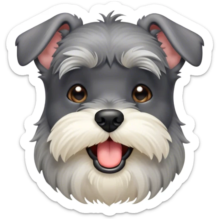 Cinematic Cute Yawning Miniature Schnauzer Portrait Emoji, Head cocked with a wide, adorable yawn and droopy, charming eyes, featuring a neatly trimmed, lovable salt-and-pepper fur, simplified yet irresistibly cute, highly detailed, glowing with a warm, relaxed radiance, high shine, exuding a sleepy yet spirited charm, styled with a soft, cozy glowing outline, capturing the essence of a Miniature Schnauzer mid-yawn, radiating pure, drowsy cuteness! sticker