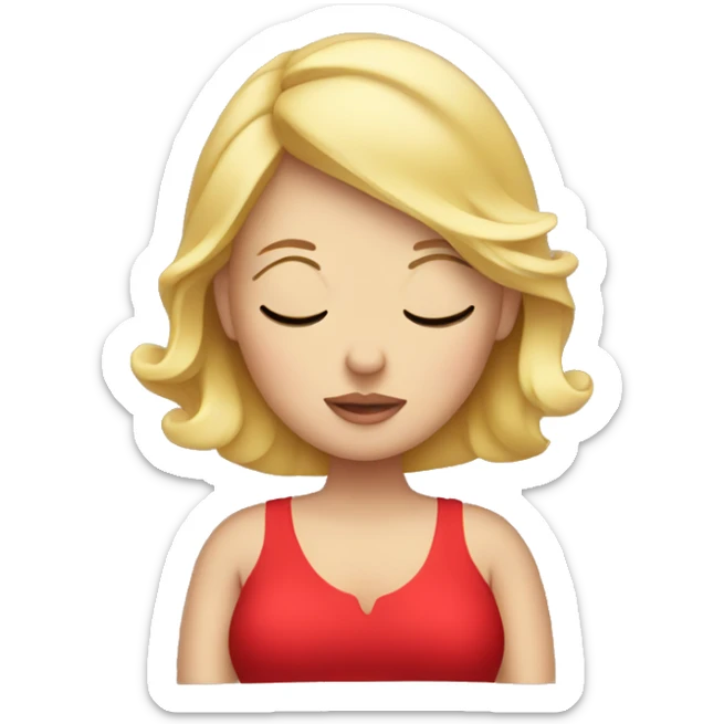 Blonde pregnant woman with close eyes wearing red dress sticker