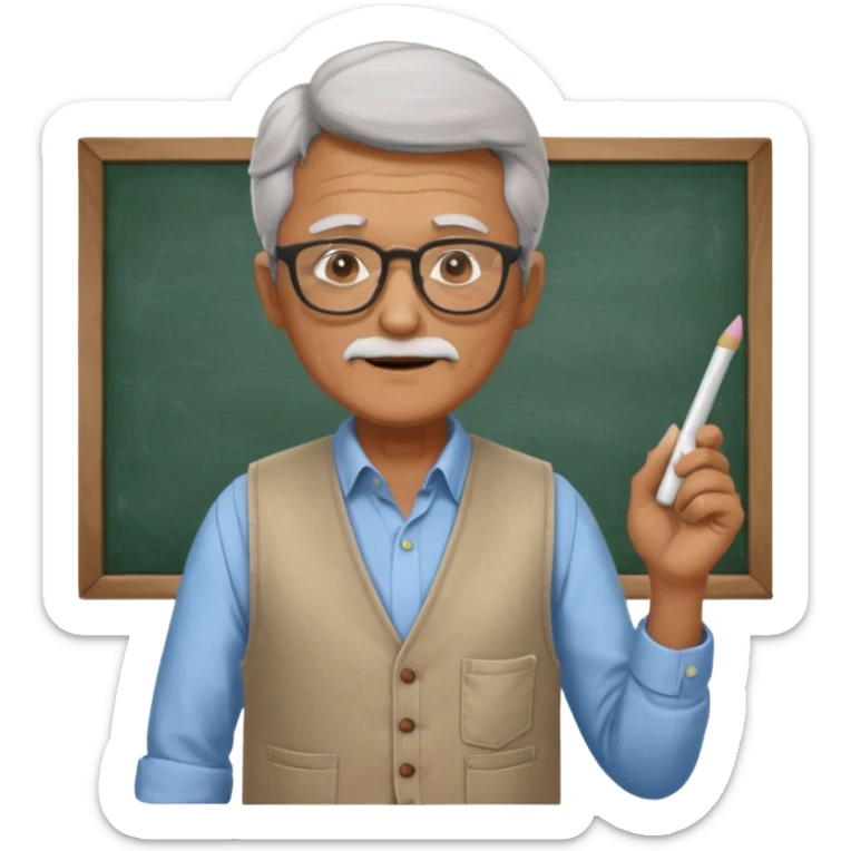 Male Teacher – older man, vest over shirt, glasses, chalk in one hand. sticker