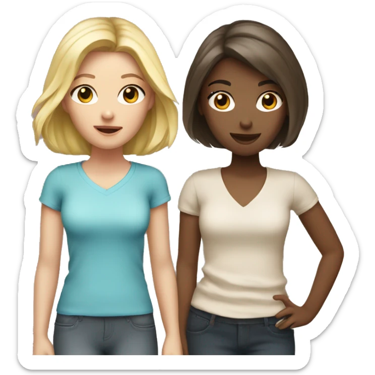 two girls, one blonde the other is brunette wearing cute clothes sticker
