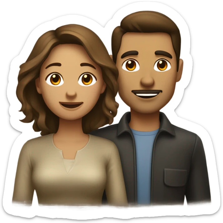 Un homme et une femme au cheveux brun foncé avec leur HUSKY beige doré sticker