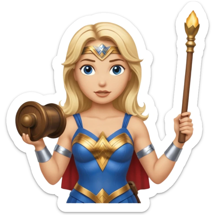 Blonde blue eyes Wonder Woman holding bell and baton sticker