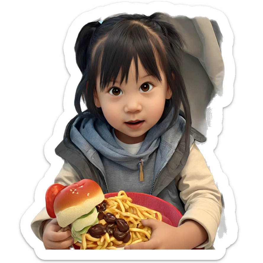 realistic girl enjoying food sticker