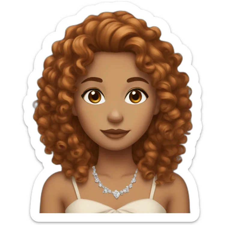 Mixed girl /curly long hair, cinnamon brown color/ with dark brown eyes / with a diamond dress sticker