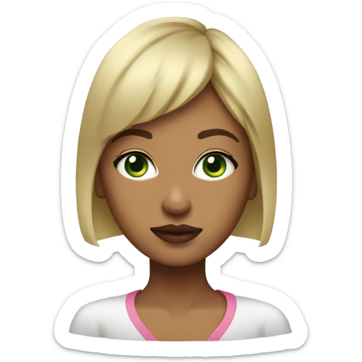 Girl with short blonde hair and bangs,green eyes,pouty pink lips sticker