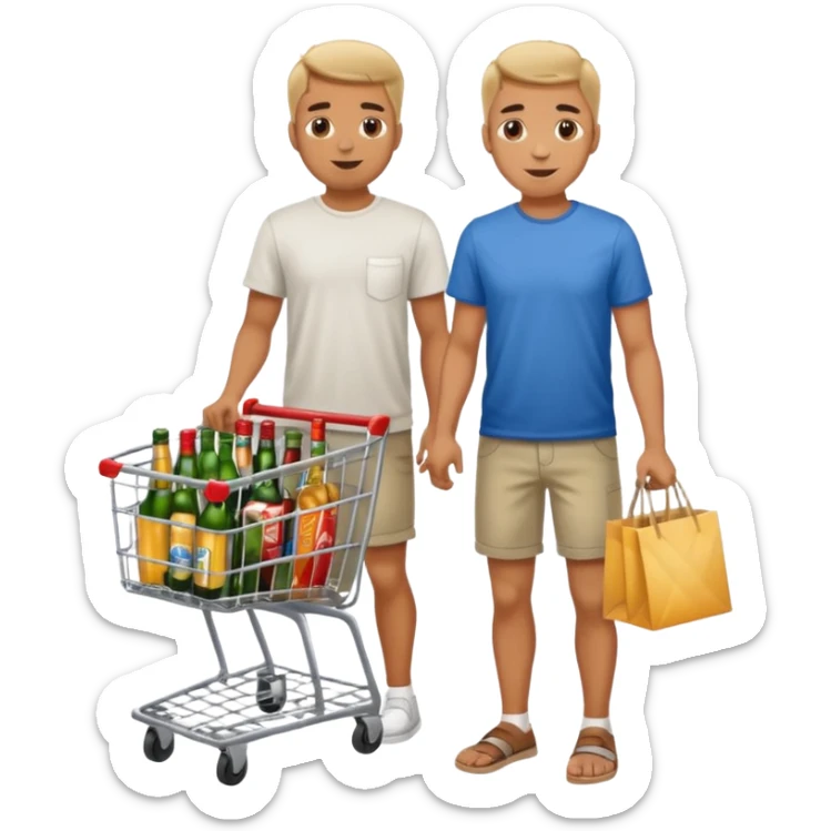 man with a shopping cart full of beers and wines full body sticker