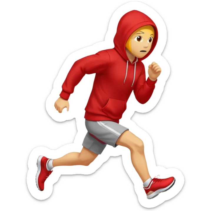 yellow skin Man Wearing Red Hoodie. and running. right side. sticker