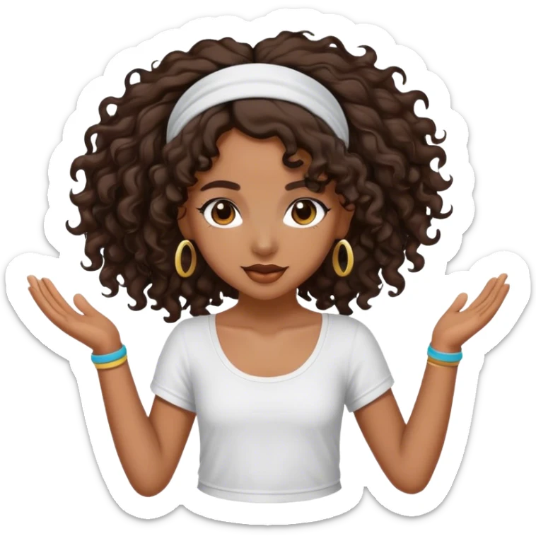 Dancing brown girl with long darn brown curly hair with headband hip hop sticker