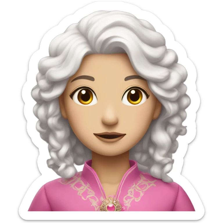 a girl with a white hair and pink in the end and a pink eyes with royal clothes sticker