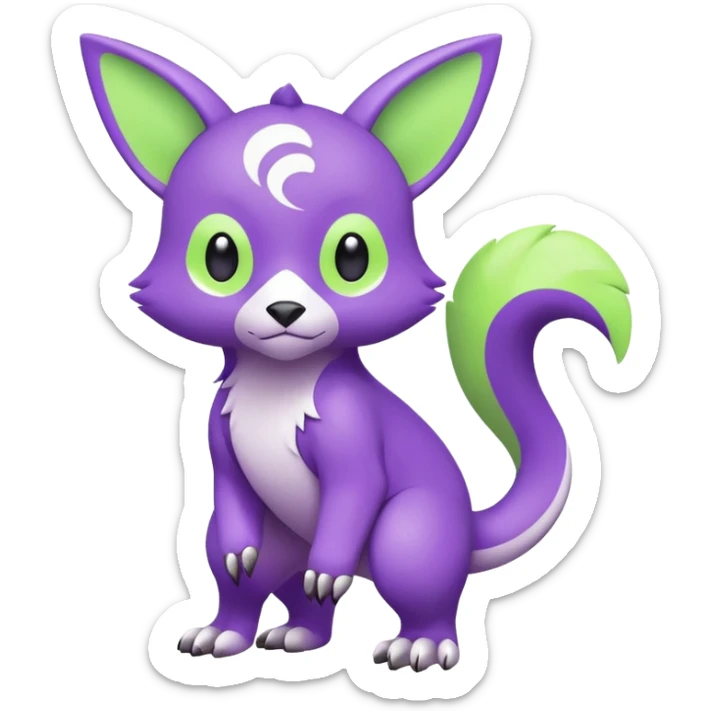 Cute cool purple neon-green white lime animal hybrid Fakemon full body sticker