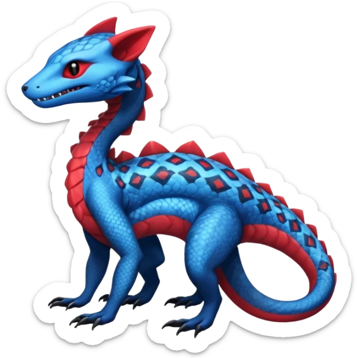 Blue red black white Salandit-genet-Salamence-fusion-hybrid-creature (full body) sticker