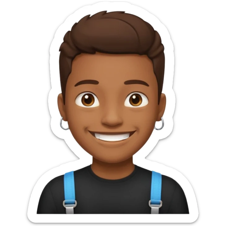 make this images have braces, no glasses,a black shirt, and brown skin sticker